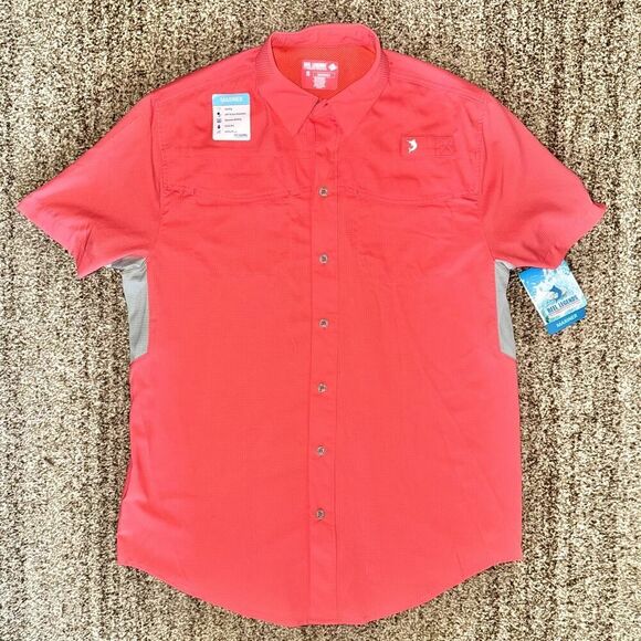Reel Legends Solid Mariner II Men's Vented Button Down T-Shirt Salmon Pink NWT S - Picture 1 of 12